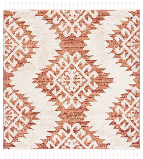 Safavieh Moroccan Tassel Shag 6'-7" x 6'-7" Rug in Orange / Ivory
