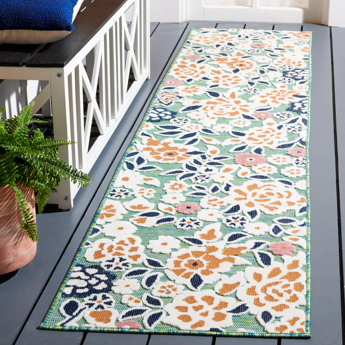 Safavieh Cabana 2'-0" x 10'-0" Rug in Green / Navy