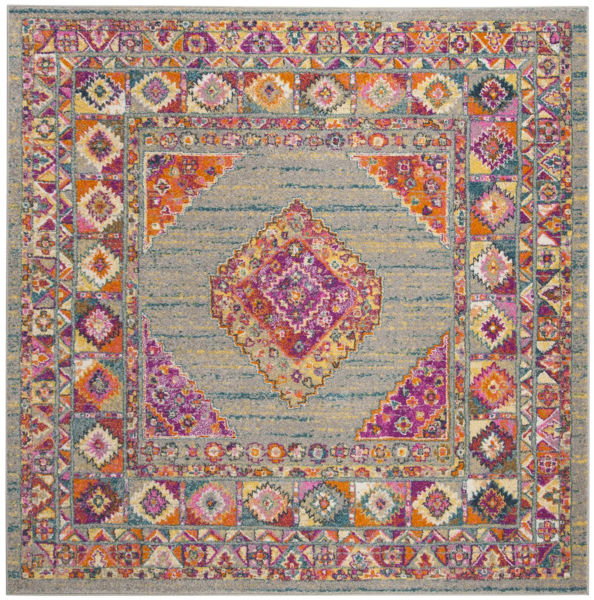 Safavieh Madison 6'-7" x 6'-7" Rug in Light Grey / Fuchsia