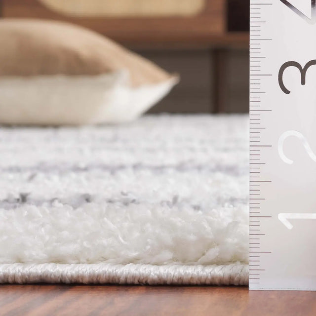 Safavieh Border & Stripe Shag 200 4'-5" x 6'-5" Rug in Ivory / Grey