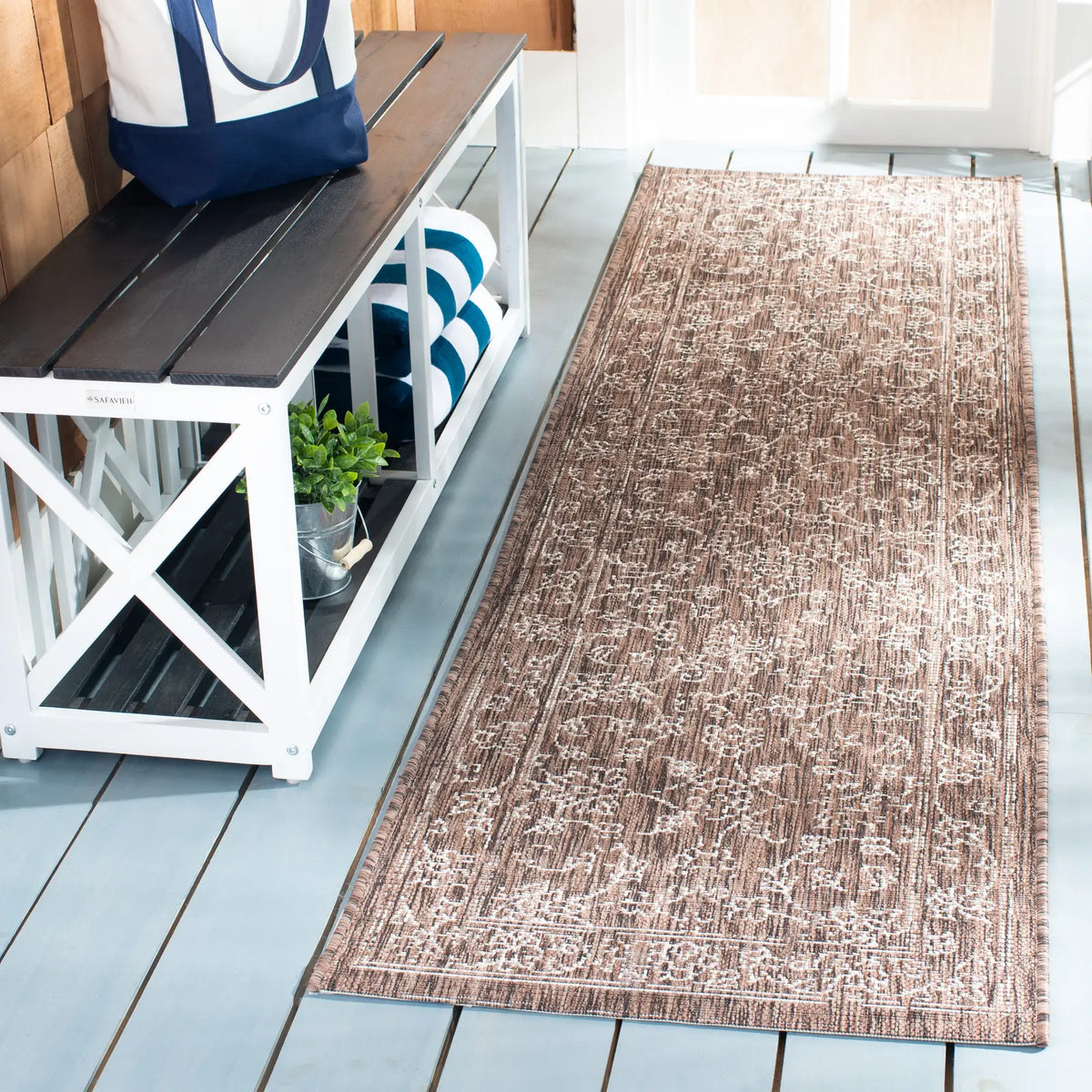 Safavieh Courtyard 2'-3" x 10'-0" Rug in Brown / Ivory