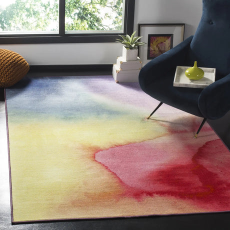 Safavieh Paint Brush 4'-4" x 6'-0" Rug in Fuchsia / Yellow