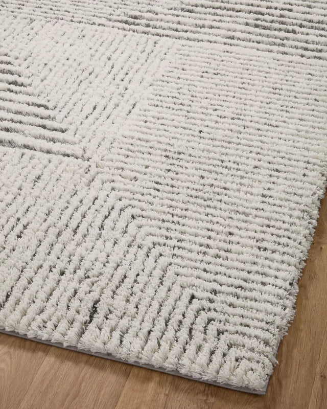 Loloi Levitt Shag Lev-02 Ivory/Grey Rug - angled corner on wood