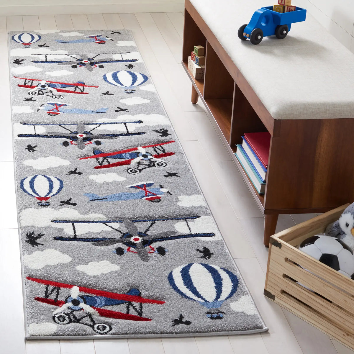 Safavieh Carousel Kids 100 2'-3" x 10'-0" Rug in Light Grey / Red