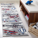 Safavieh Carousel Kids 100 2'-3" x 10'-0" Rug in Light Grey / Red