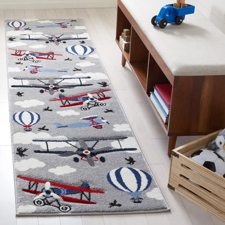 Safavieh Carousel Kids 100 2'-3" x 10'-0" Rug in Light Grey / Red