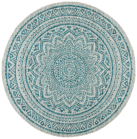 Safavieh Courtyard 5'-3" x 5'-3" Rug in Light Grey / Teal