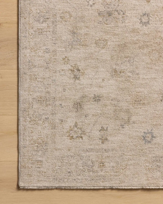 Chris Loves Julia x Loloi Louisa LOI-01 Oatmeal / Stone Rug - corner on wood