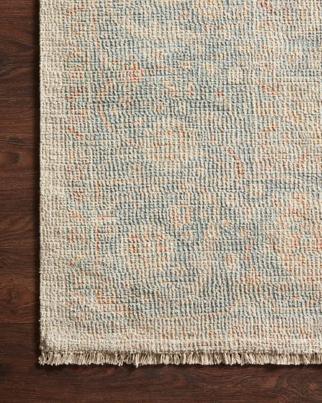 Loloi Priya Pry-08 Bone/Bluestone Rugs - corner on wood