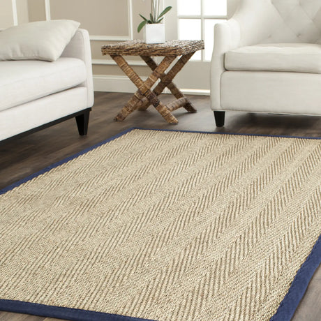 Safavieh Natural Fiber 5'-0" x 8'-0" Rug in Natural / Navy Blue