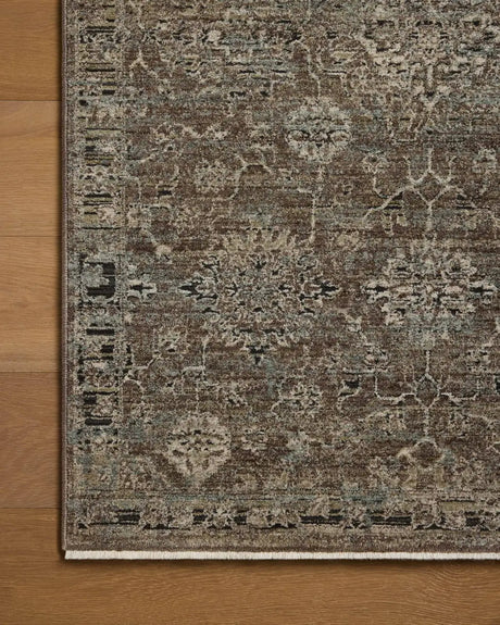 Loloi Briar BRR-06 Bark / Lagoon Rug - corner on wood