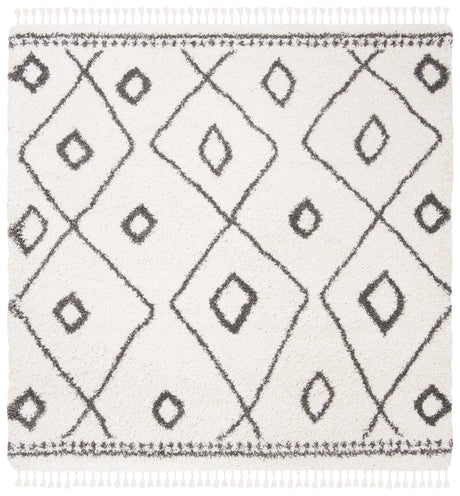 Safavieh Moroccan Fringe Shag 6'-7" x 6'-7" Rug in Ivory / Grey