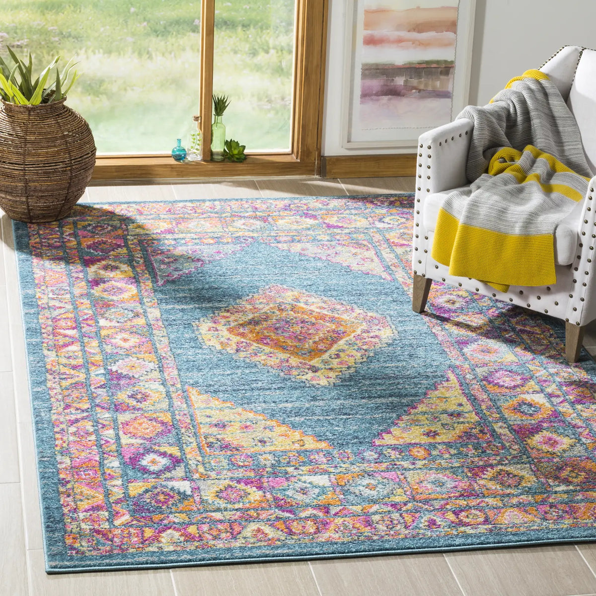 Safavieh Madison 4'-0" x 6'-0" Rug in Light Blue / Orange