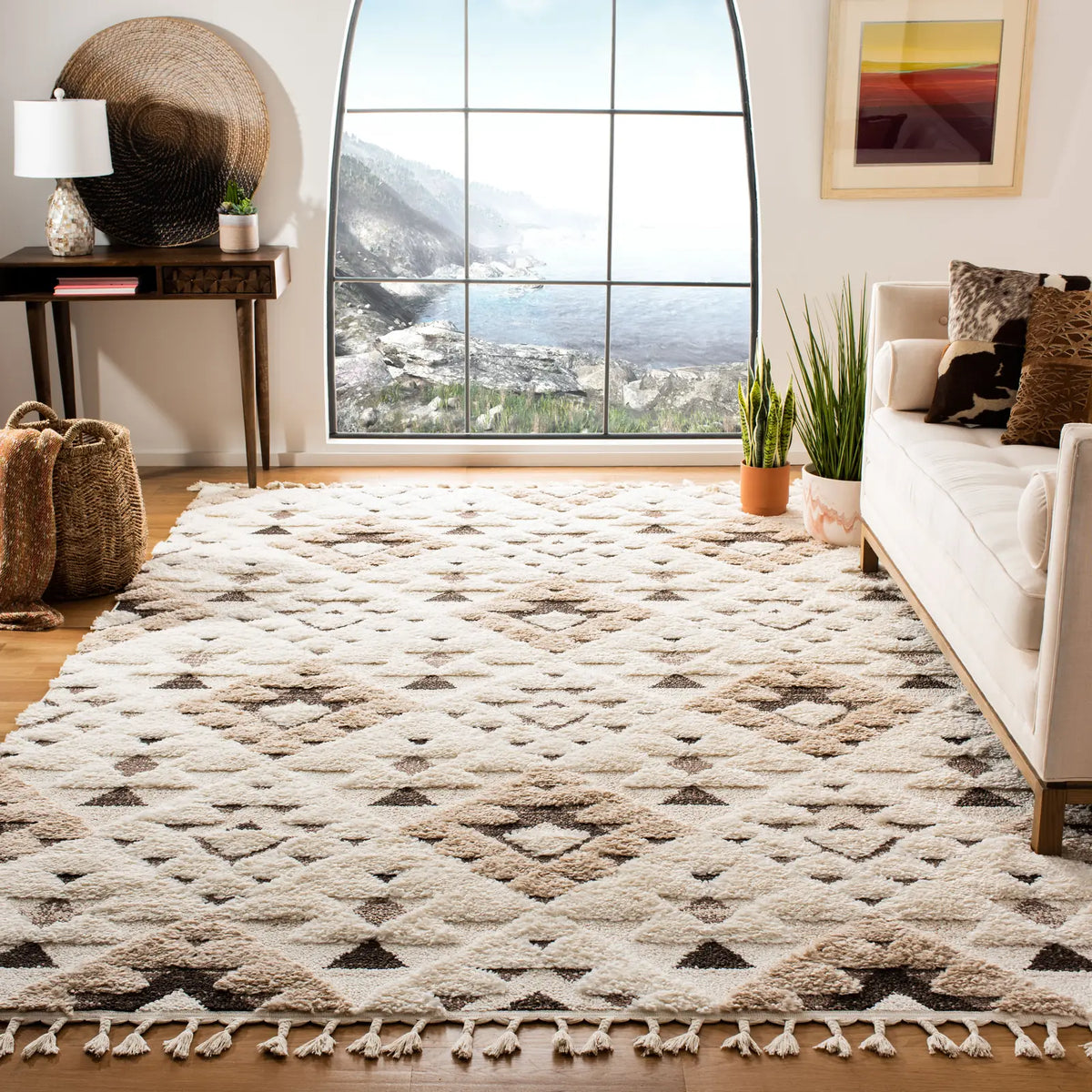 Safavieh Moroccan Tassel Shag 10'-0" x 14'-0" Rug in Ivory / Brown