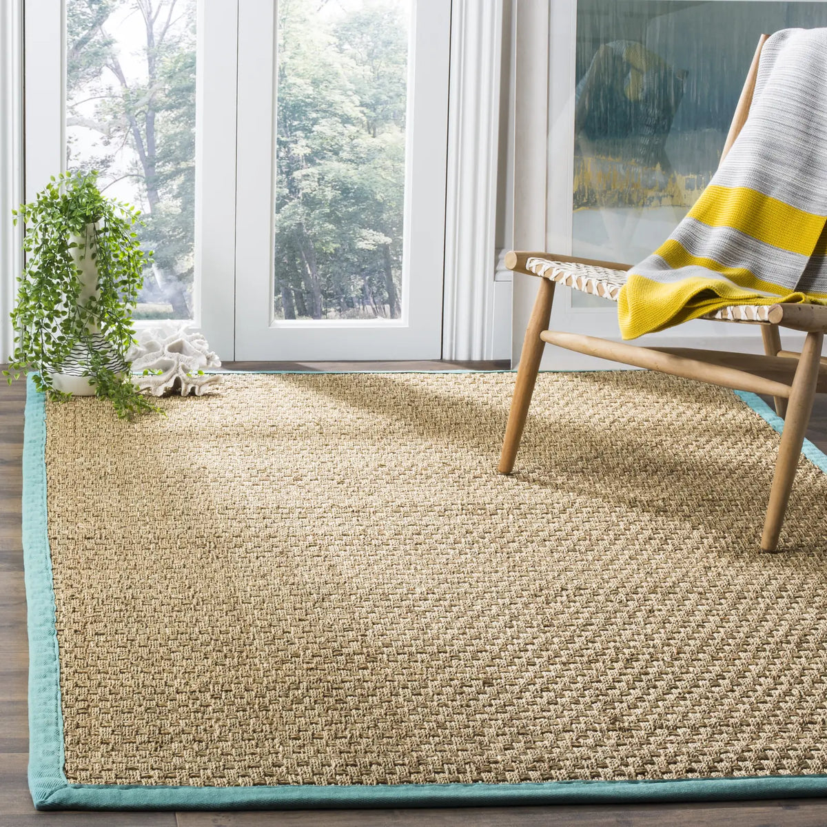 Safavieh Natural Fiber 4'-0" x 6'-0" Rug in Natural / Teal