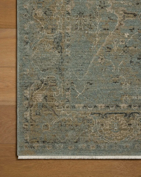 Loloi Briar BRR-02 Aqua / Olive Rug - corner on wood