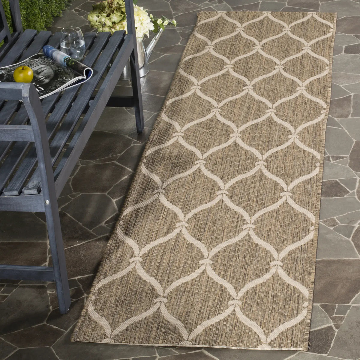 Safavieh Courtyard 2'-4" x 12'-0" Rug in Brown / Beige