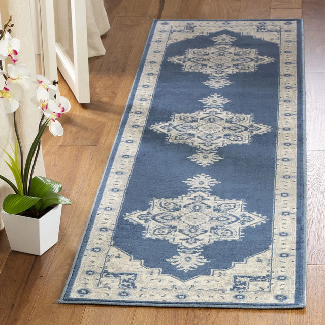 Safavieh Brentwood 2'-0" x 10'-0" Rug in Navy / Creme