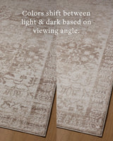 Loloi Lune LUN-05 Taupe / Ivory Rug - angled corner on wood
