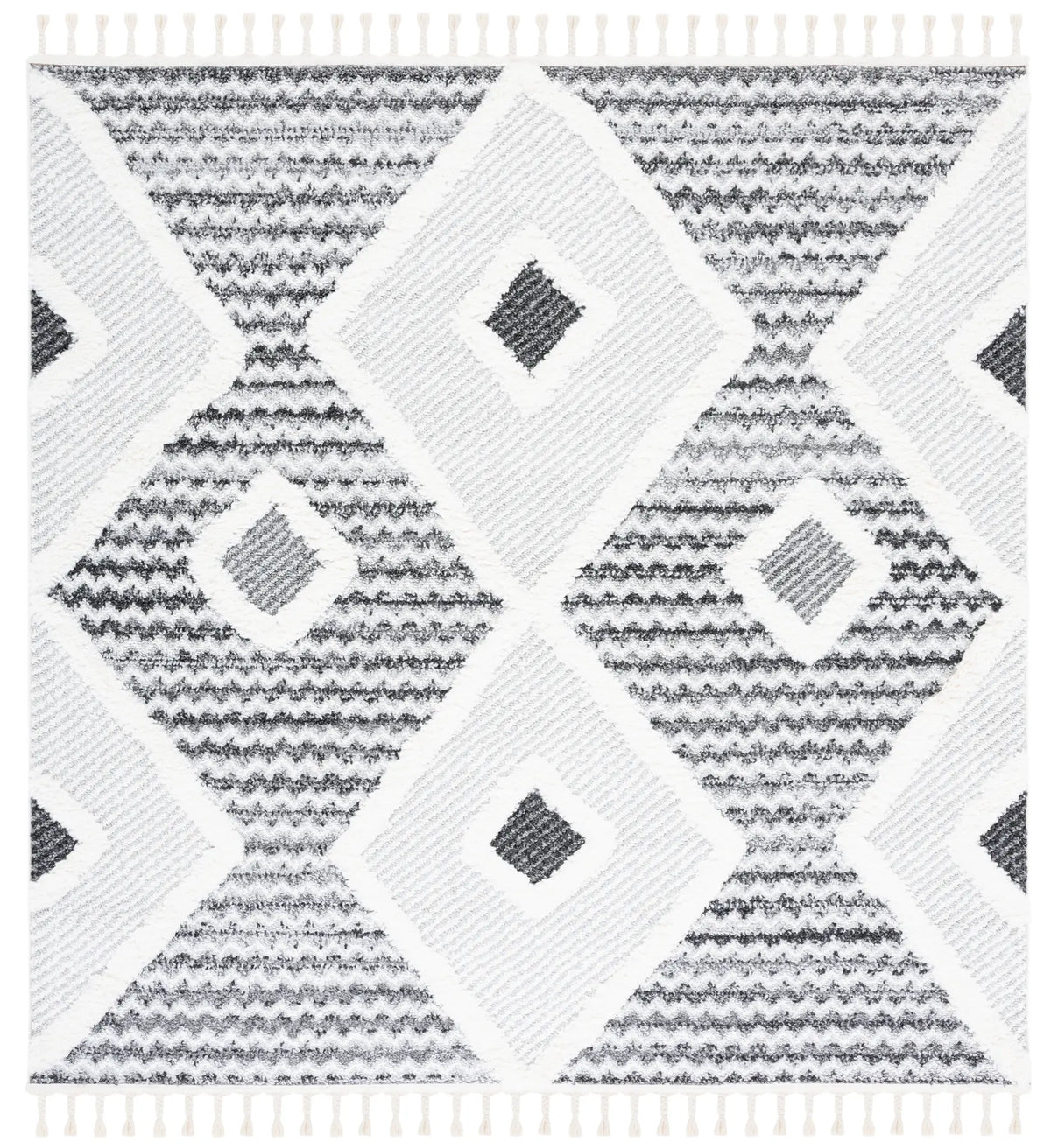 Safavieh Moroccan Tassel Shag 6'-7" x 6'-7" Rug in Grey / Ivory