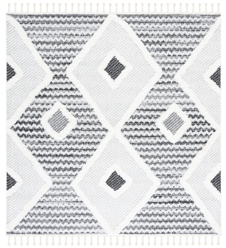 Safavieh Moroccan Tassel Shag 6'-7" x 6'-7" Rug in Grey / Ivory