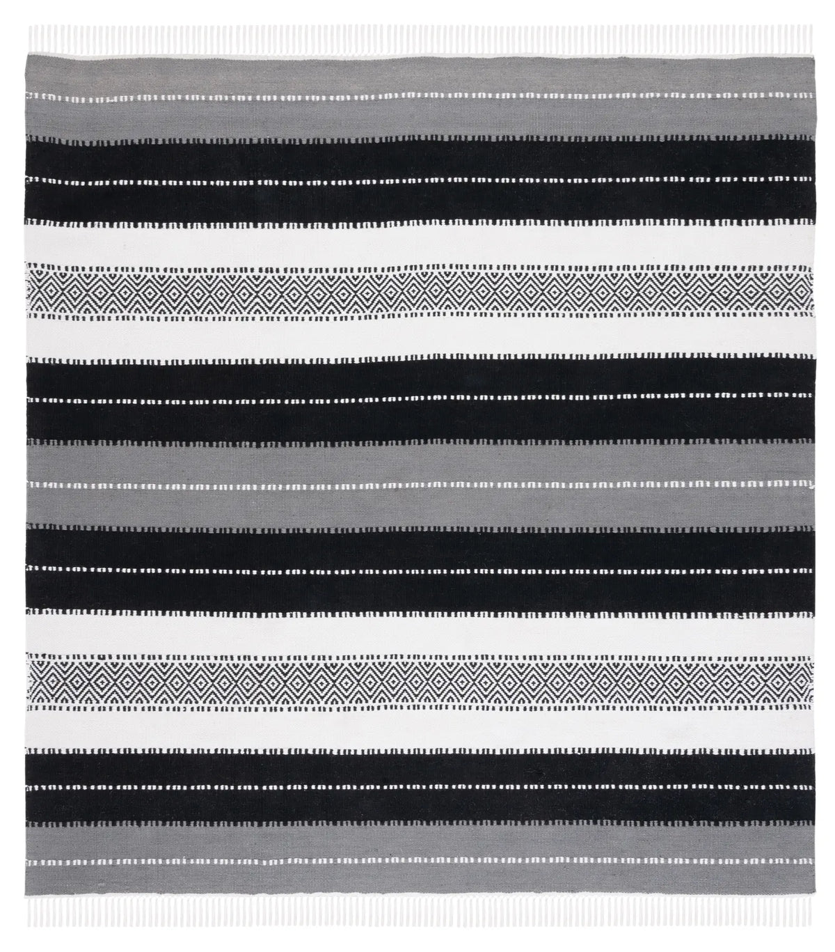 Safavieh Striped Kilim 7'-0" x 7'-0" Rug in Black / Ivory