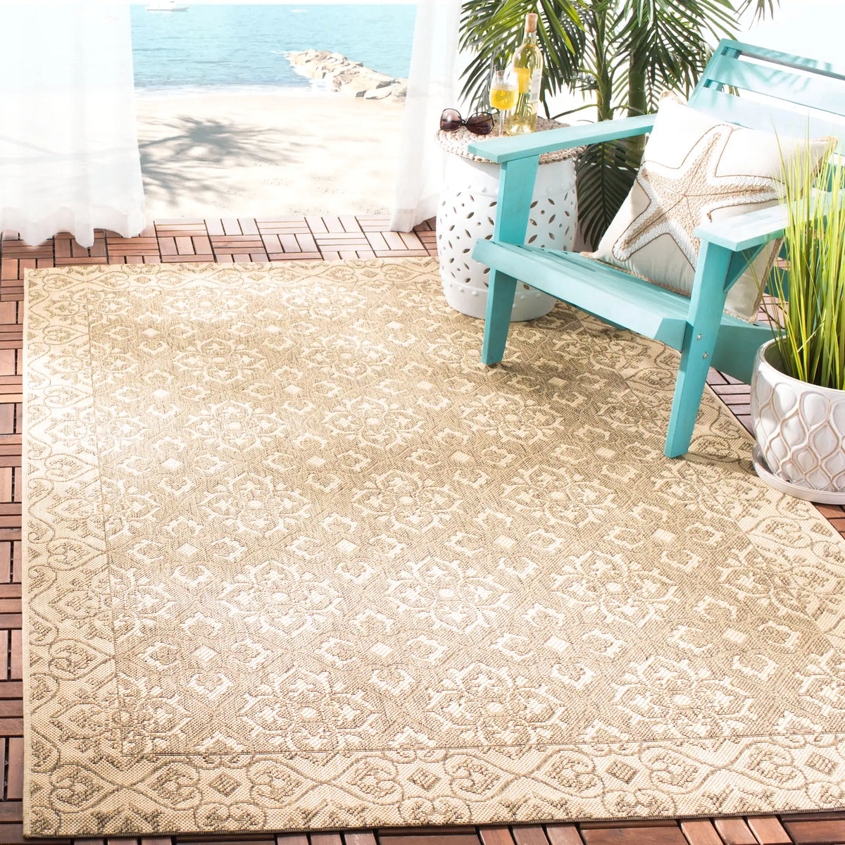 Safavieh Courtyard 4'-0" x 5'-7" Rug in Brown / Creme