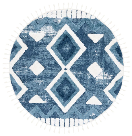 Safavieh Moroccan Tassel Shag 6'-7" x 6'-7" Rug in Blue / Ivory