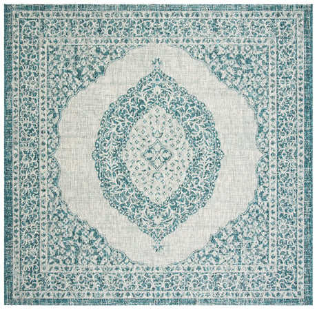 Safavieh Courtyard 6'-7" x 6'-7" Rug in Light Grey / Teal