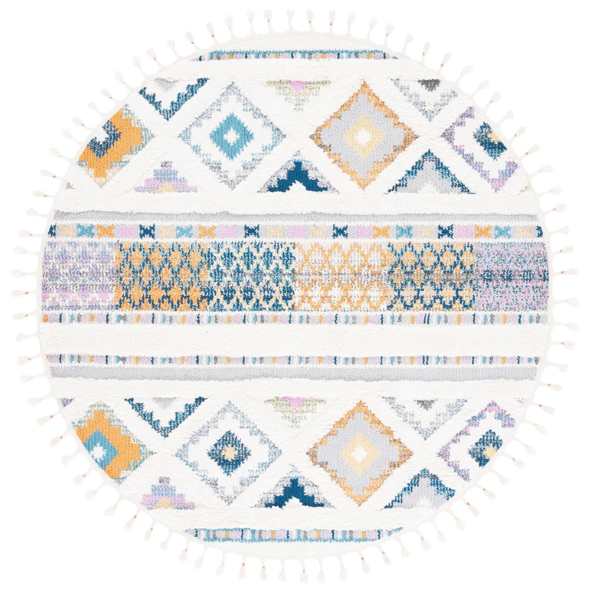 Safavieh Moroccan Fringe Shag 6'-7" x 6'-7" Rug in Ivory / Navy