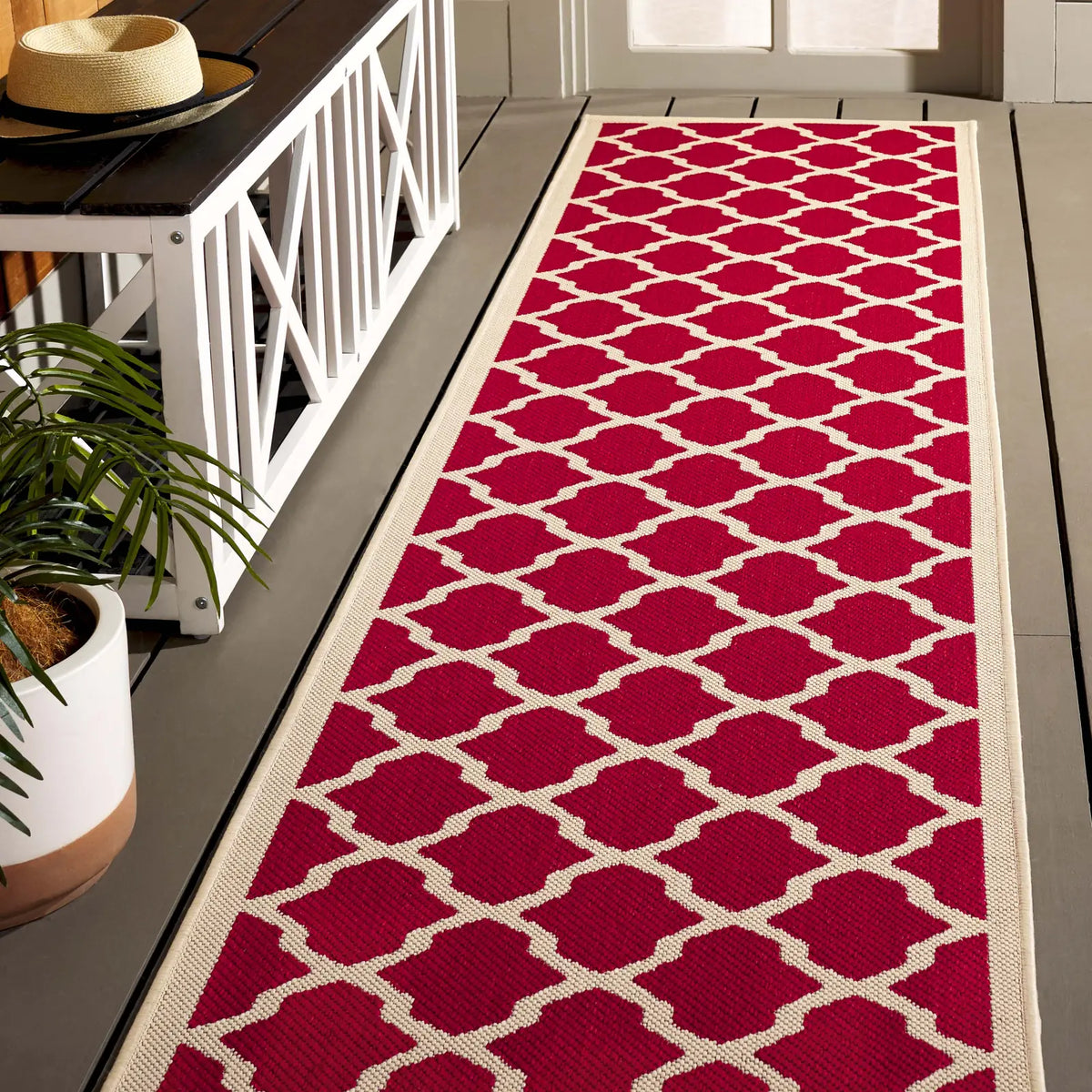 Safavieh Courtyard 2'-3" x 10'-0" Rug in Red / Bone