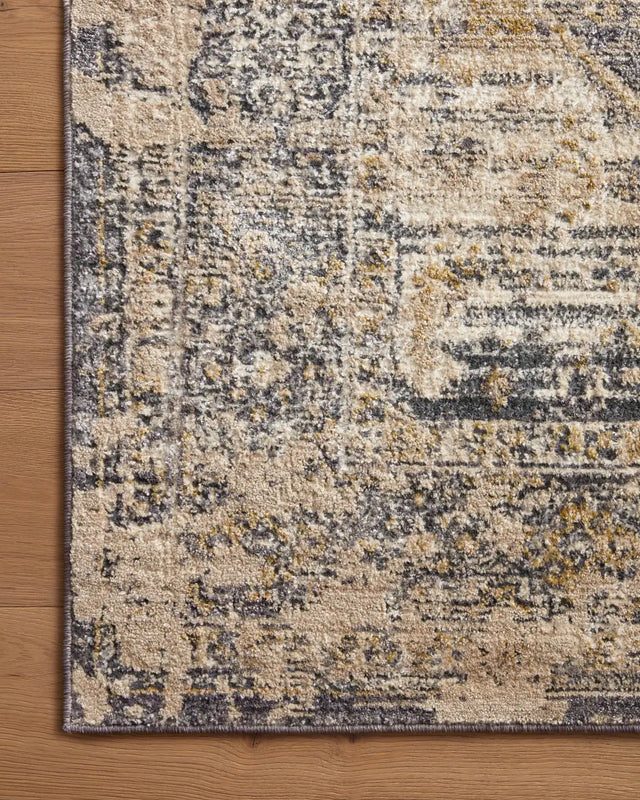 Loloi Indra Ina-03 Charcoal/Natural Rug - corner on wood