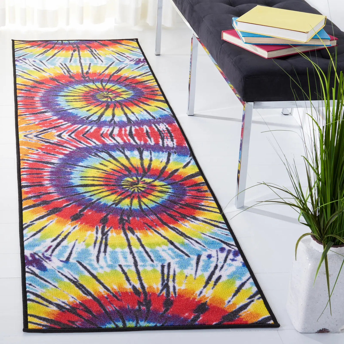 Safavieh Paint Brush 2'-2" x 8'-0" Rug in Fuchsia / Yellow