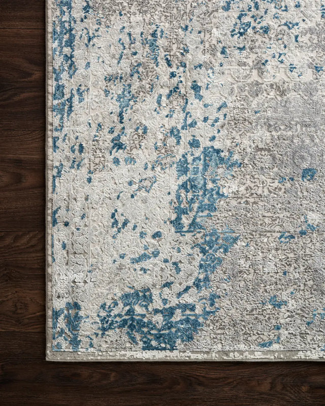 Loloi Sienne Sie-01 Dove / Ocean Rugs - corner on wood