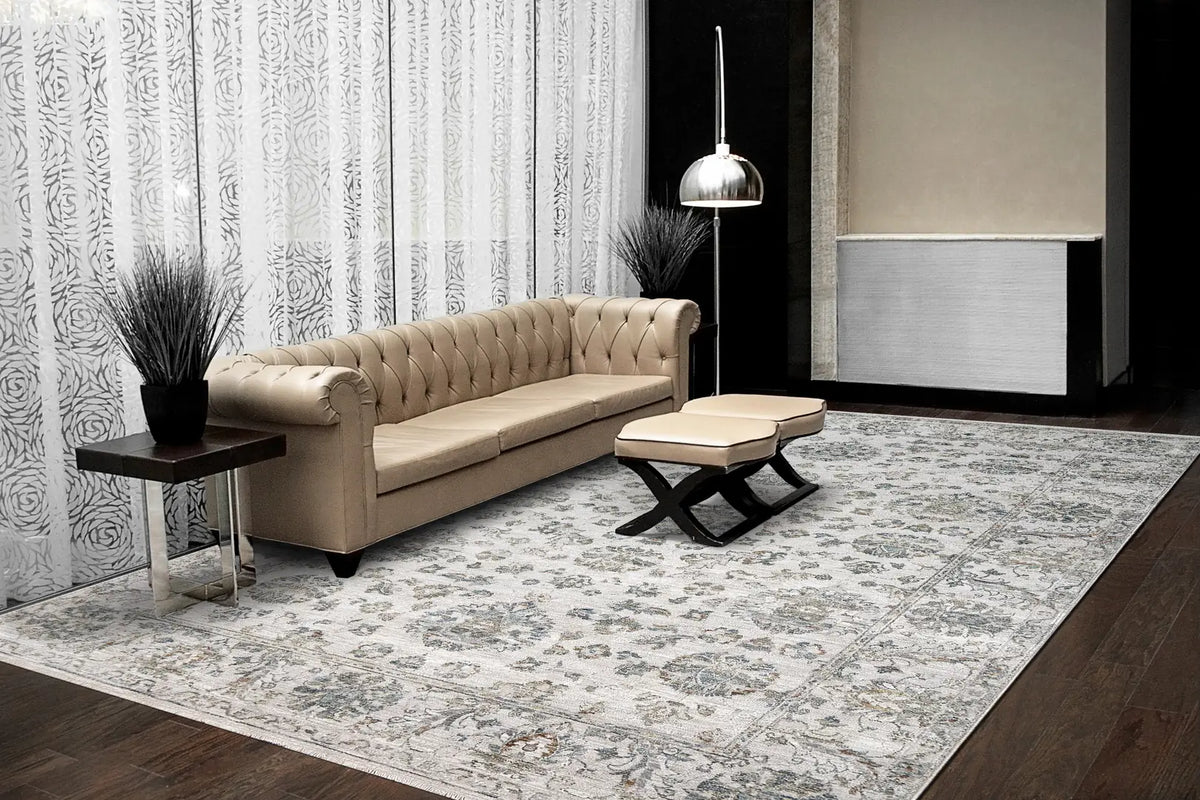 Dynamic Rugs Flare 14742 Power Loomed Traditional Beige/Blue Rug - Room