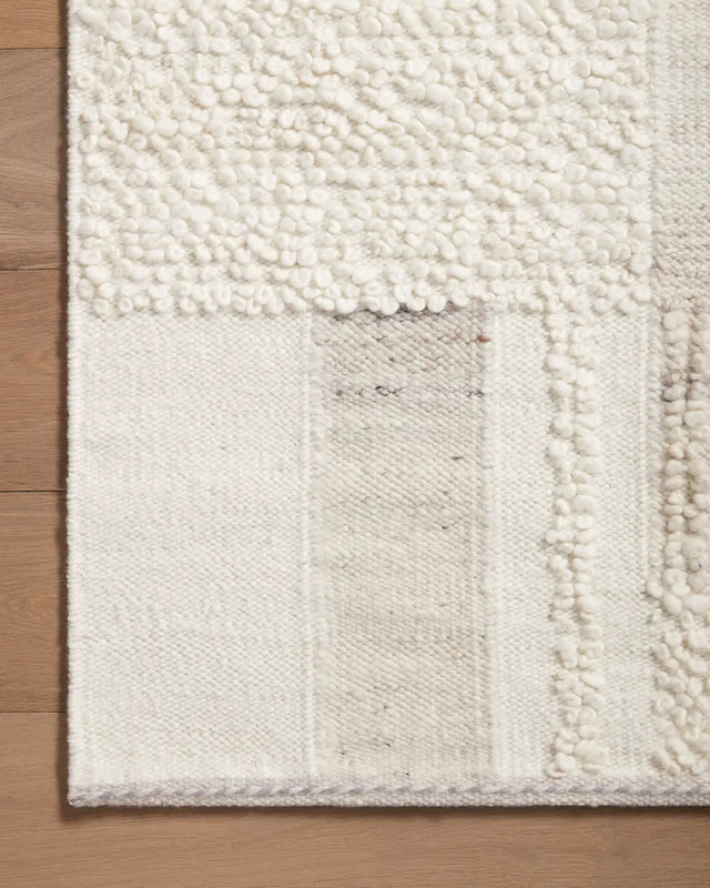 Loloi Manfred Man-01 Ivory/Pebble Rug - corner on wood