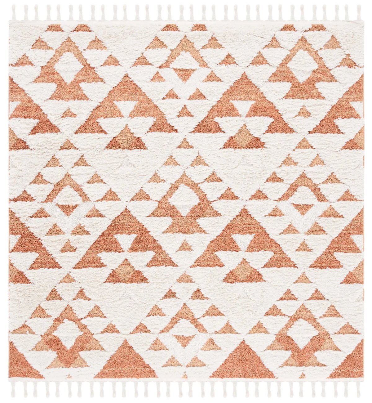 Safavieh Moroccan Tassel Shag 6'-7" x 6'-7" Rug in Ivory / Brick Rust
