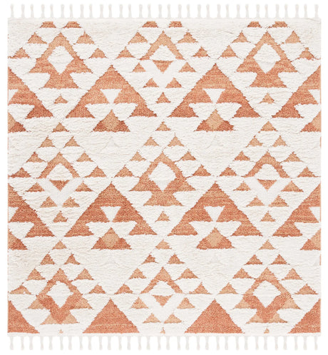Safavieh Moroccan Tassel Shag 6'-7" x 6'-7" Rug in Ivory / Brick Rust