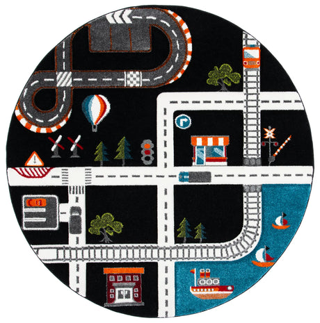 Safavieh Carousel Kids 100 5'-3" x 5'-3" Rug in Black / Ivory