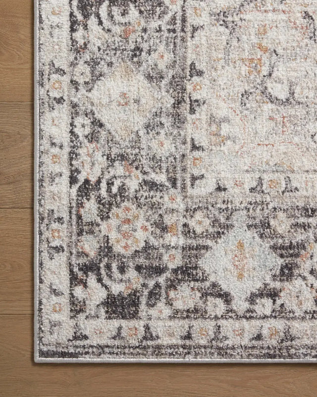Loloi Monroe Mon-01 Charcoal/Multi Rug - corner on wood