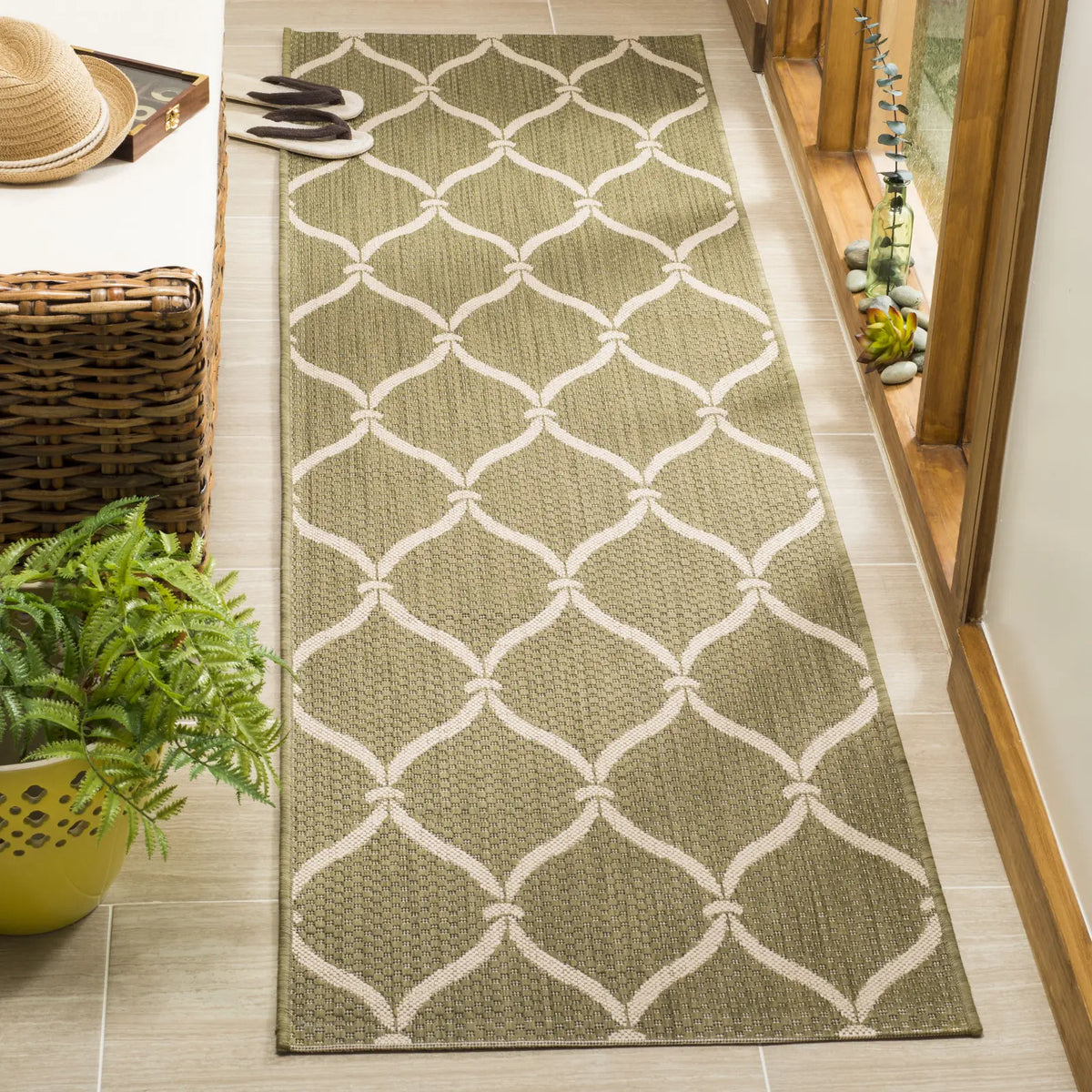 Safavieh Courtyard 2'-4" x 12'-0" Rug in Green / Beige