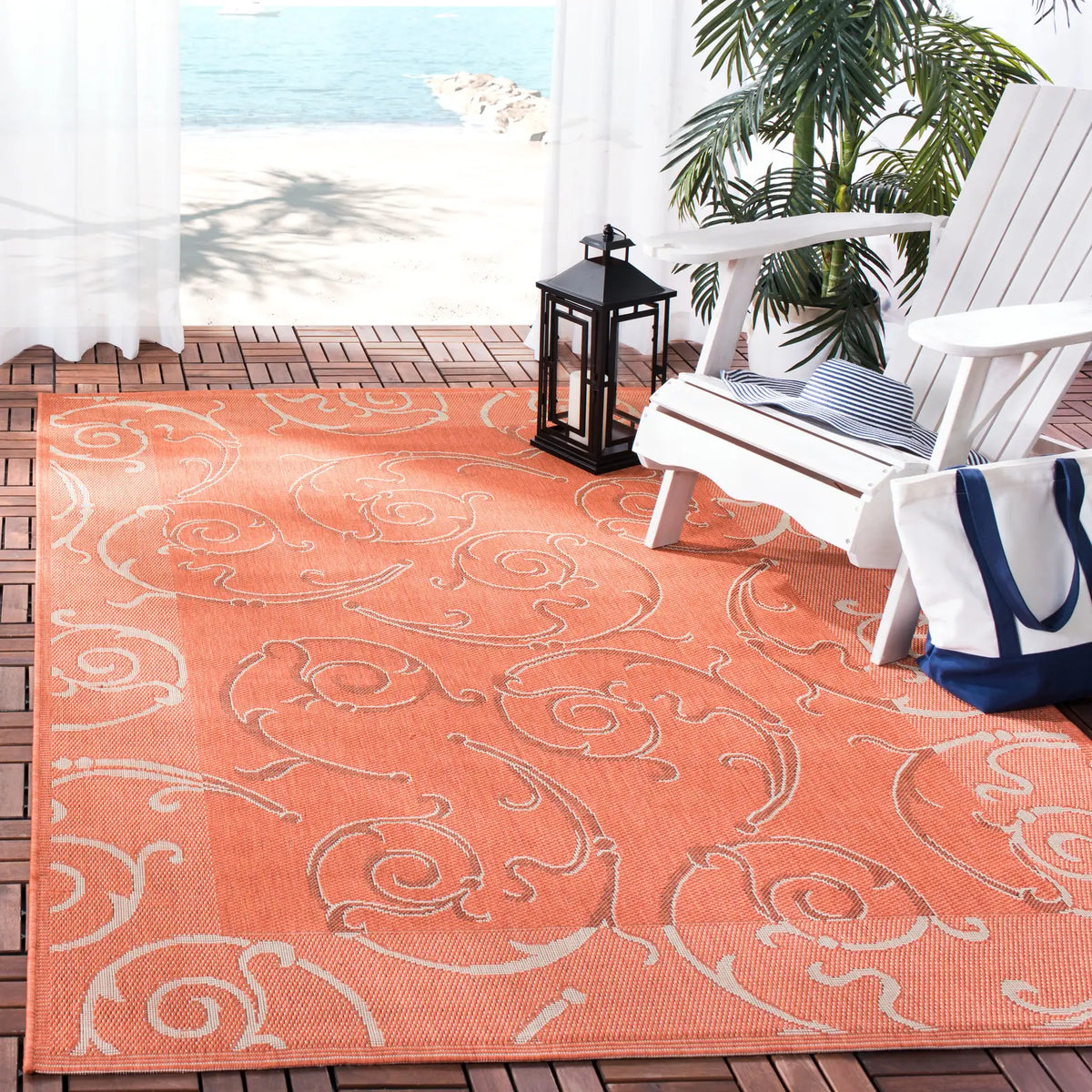 Safavieh Courtyard 4'-0" x 5'-7" Rug in Terracotta / Cream