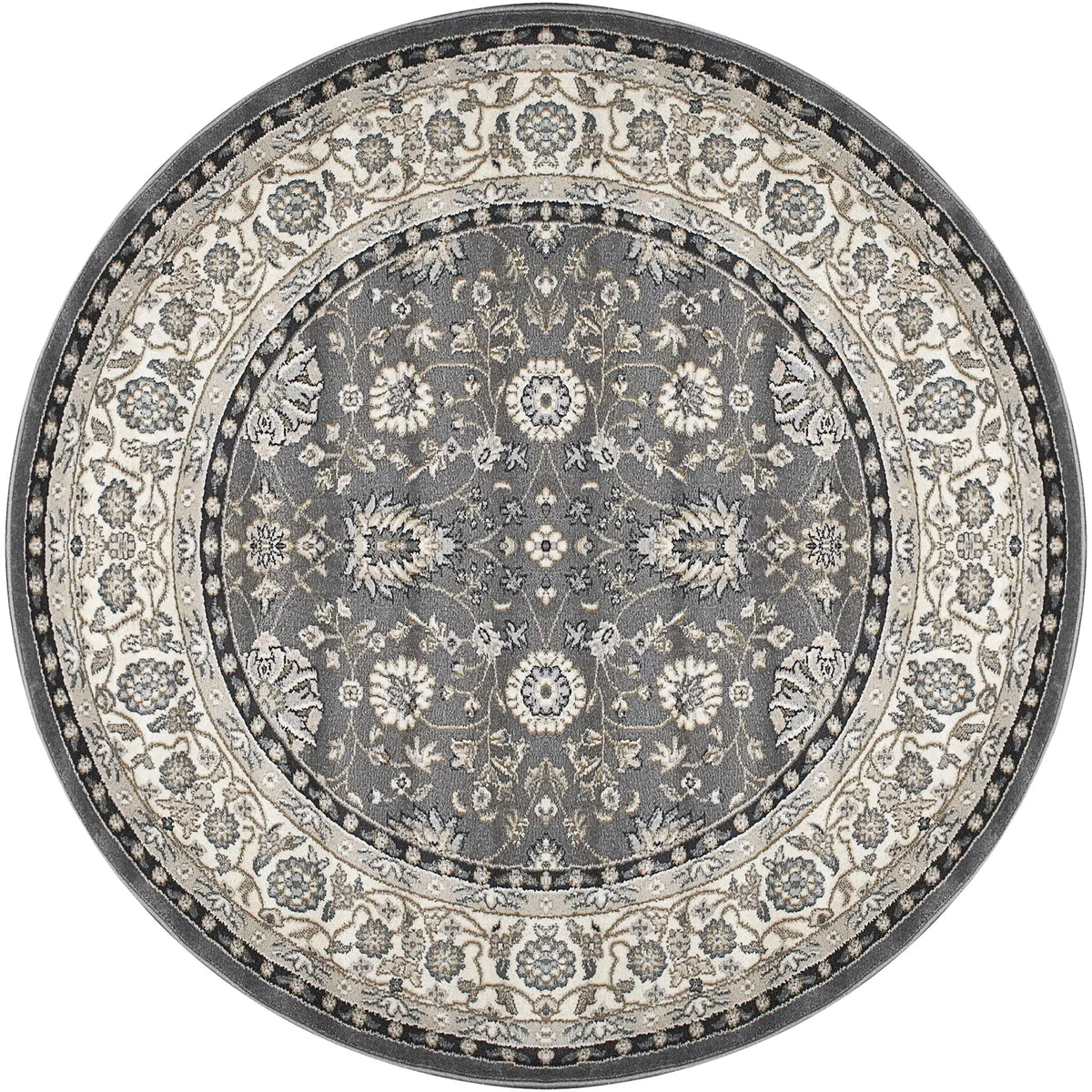 Dynamic Rugs Yazd 2803 Power Loomed Traditional Grey/Ivory Rug - Round
