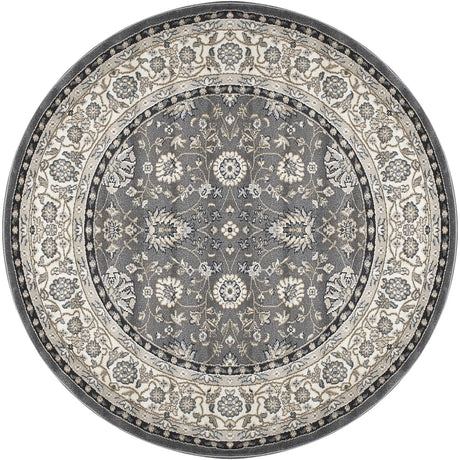 Dynamic Rugs Yazd 2803 Power Loomed Traditional Grey/Ivory Rug - Round