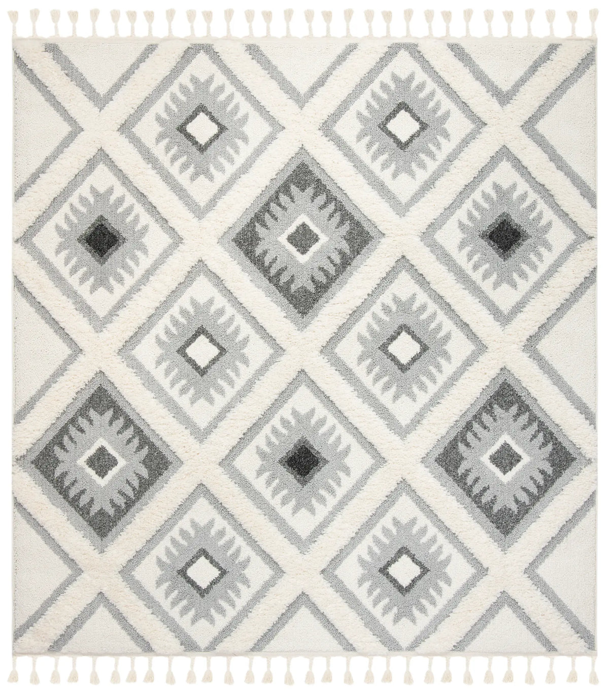 Safavieh Moroccan Tassel Shag 6'-7" x 6'-7" Rug in Ivory / Grey