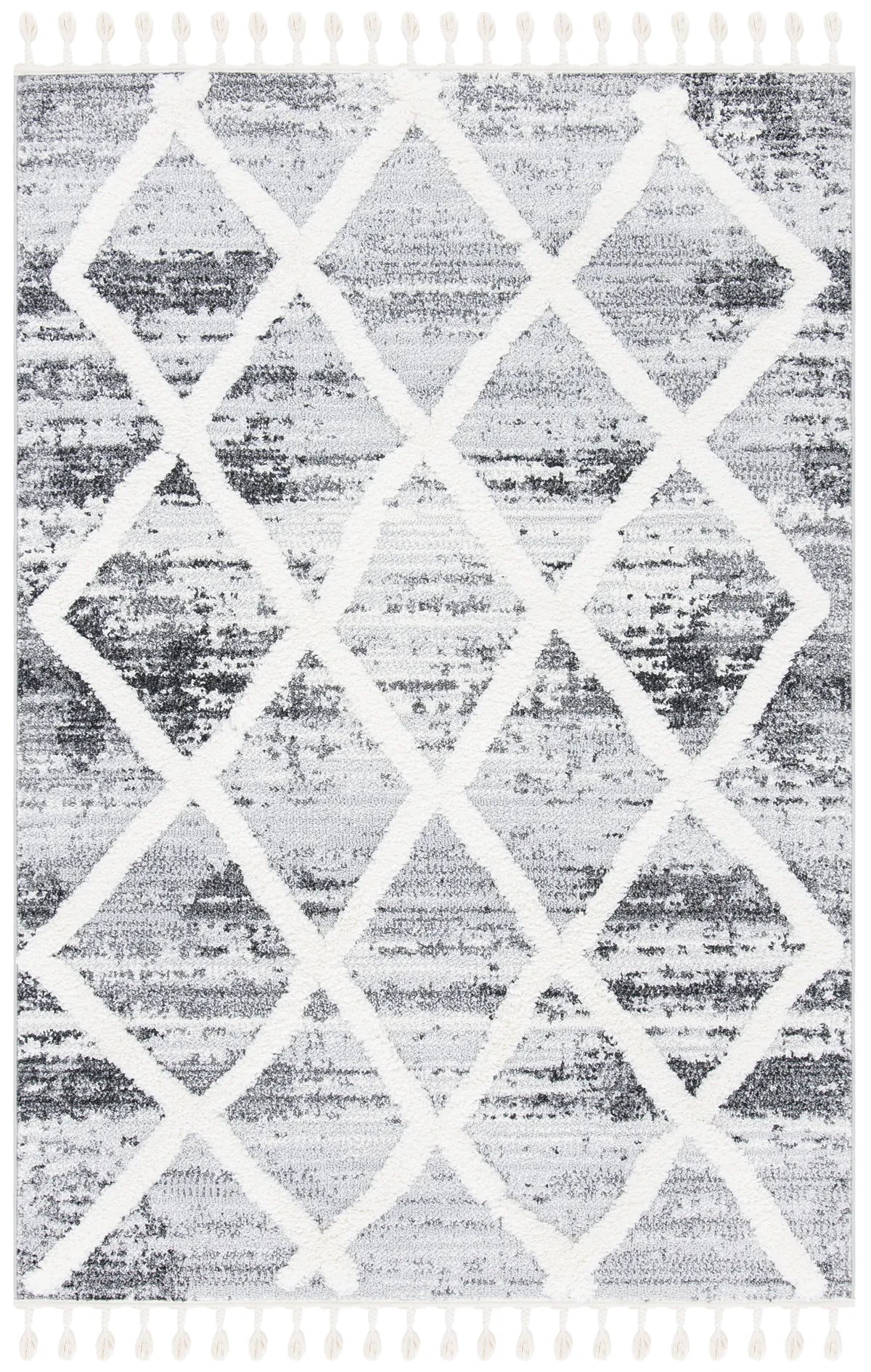 Safavieh Moroccan Tassel Shag 4'-0" x 6'-0" Rug in Grey / Ivory