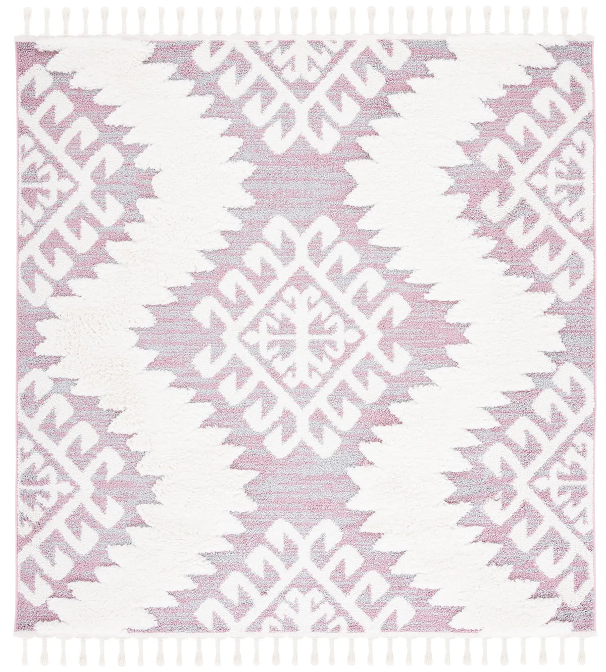 Safavieh Moroccan Tassel Shag 6'-7" x 6'-7" Rug in Pink / Ivory