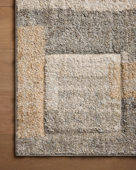 Loloi Silas Sla-06 Stone/Wheat Rug - corner on wood