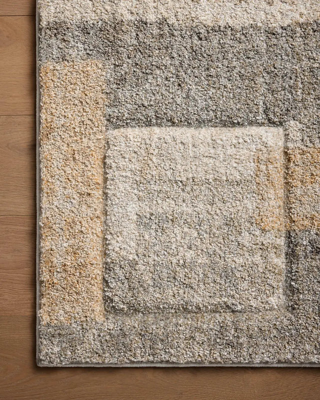 Loloi Silas Sla-06 Stone/Wheat Rug - corner on wood