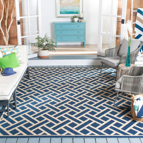 Safavieh Courtyard 6'-7" x 9'-6" Rug in Navy / Light Beige